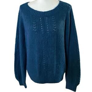 Point Sur Size XL Pointelle Knit Sweater Wool Mohair Blue J6340
